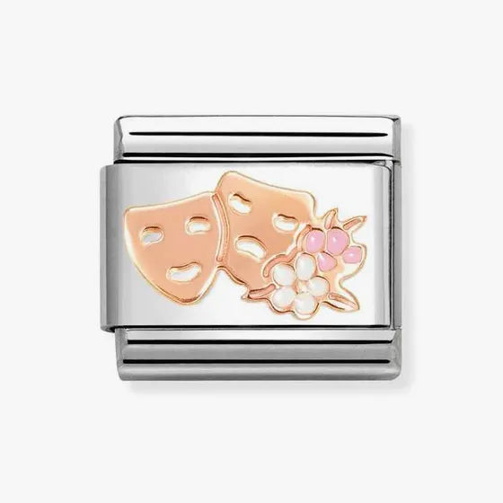 Nomination Classic Rose Gold Theatre Masks with Flowers Charm