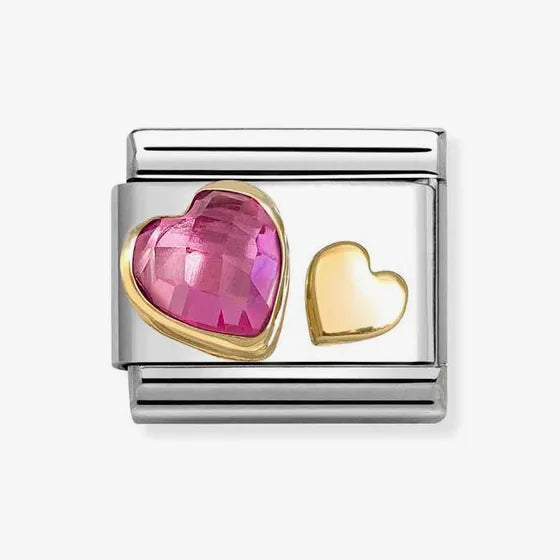 Nomination Classic Gold Hearts with Dark Pink CZ Charm