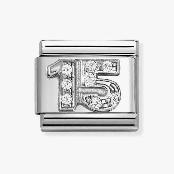 NOMINATION CHARM, COMPOSABLE LINK, NUMBER 15 WITH CZ