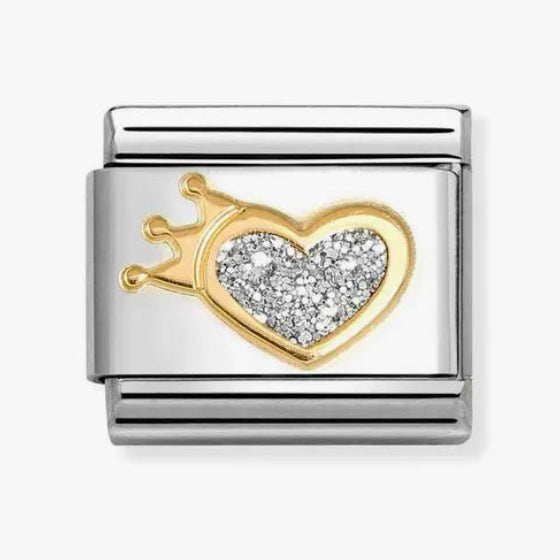 Nomination Classic Gold Glitter Heart Crown Charm