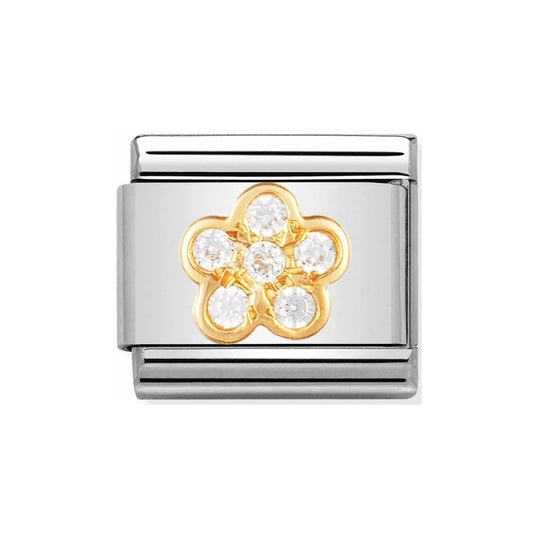 COMPOSABLE Classic WHITE FLOWER CHARM in stainless steel with 18k gold and Cubic Zirconia