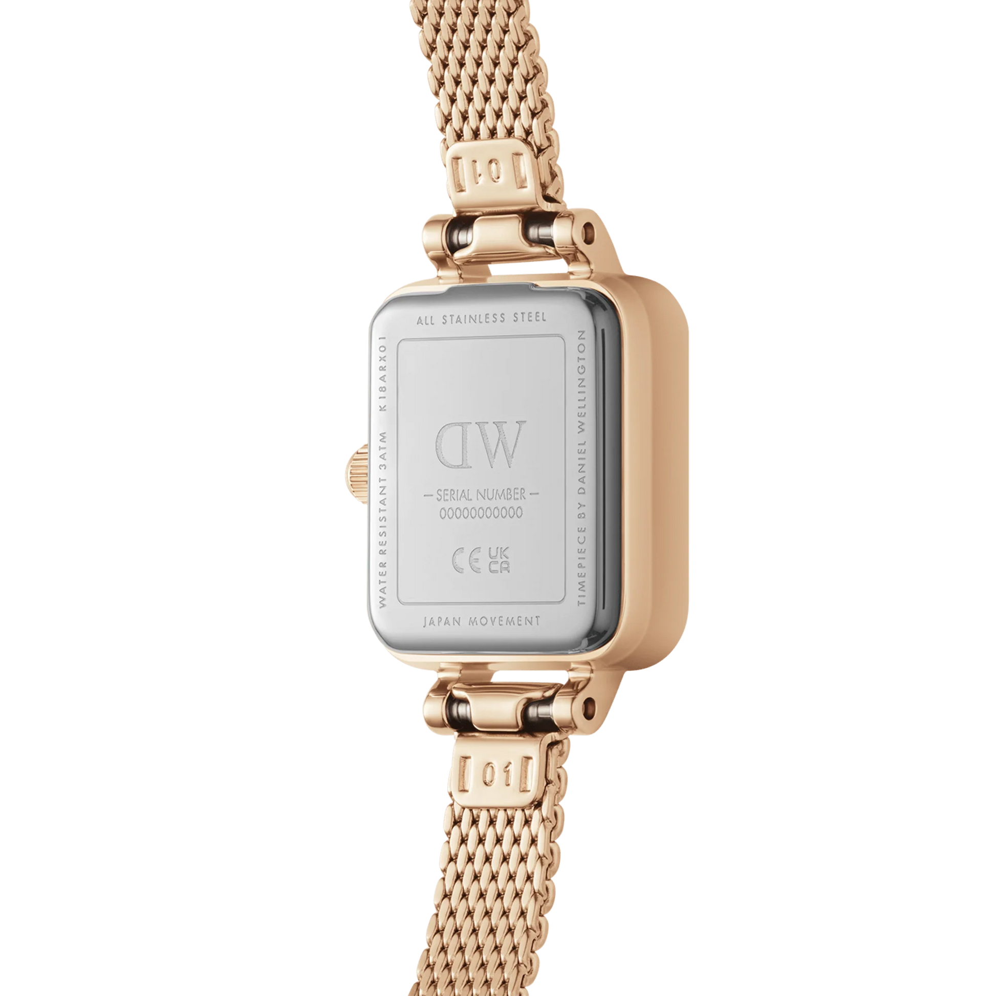 DANIEL WELLINGTON QUADRO MINI EMERALD SQUARE DIAL LADIES ROSEGOLD MESH WATCH