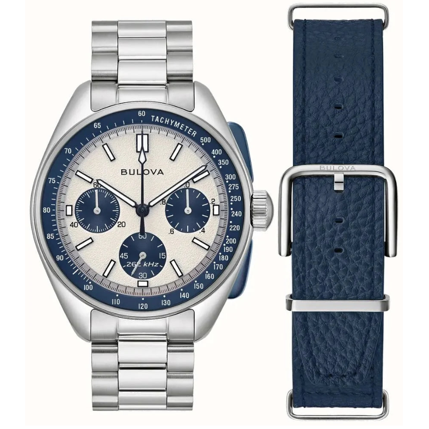Bulova Lunar Pilot Chronograph Gents Stainless Steel with Interchangable Blue Leather Strap