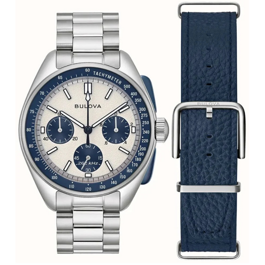 Bulova Lunar Pilot Chronograph Gents Stainless Steel with Interchangable Blue Leather Strap