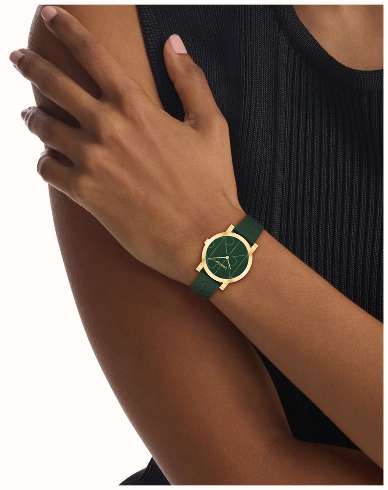 CALVIN KLEIN GREEN DIAL LADIES GREEN LEATHER WATCH
