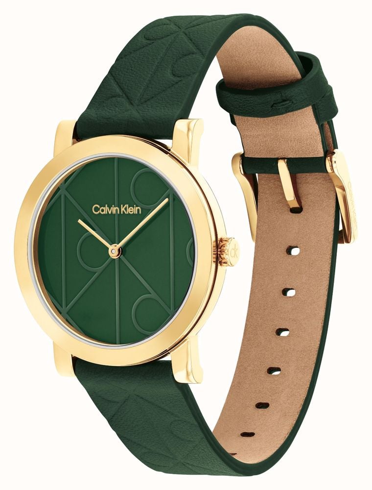 CALVIN KLEIN GREEN DIAL LADIES GREEN LEATHER WATCH
