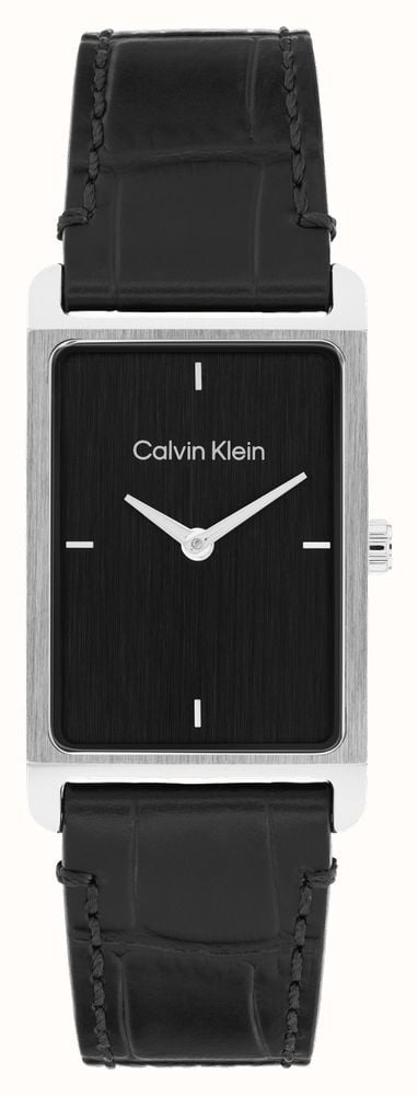CALVIN KLEIN RECTANGULAR BLACK LEATHER WATCH