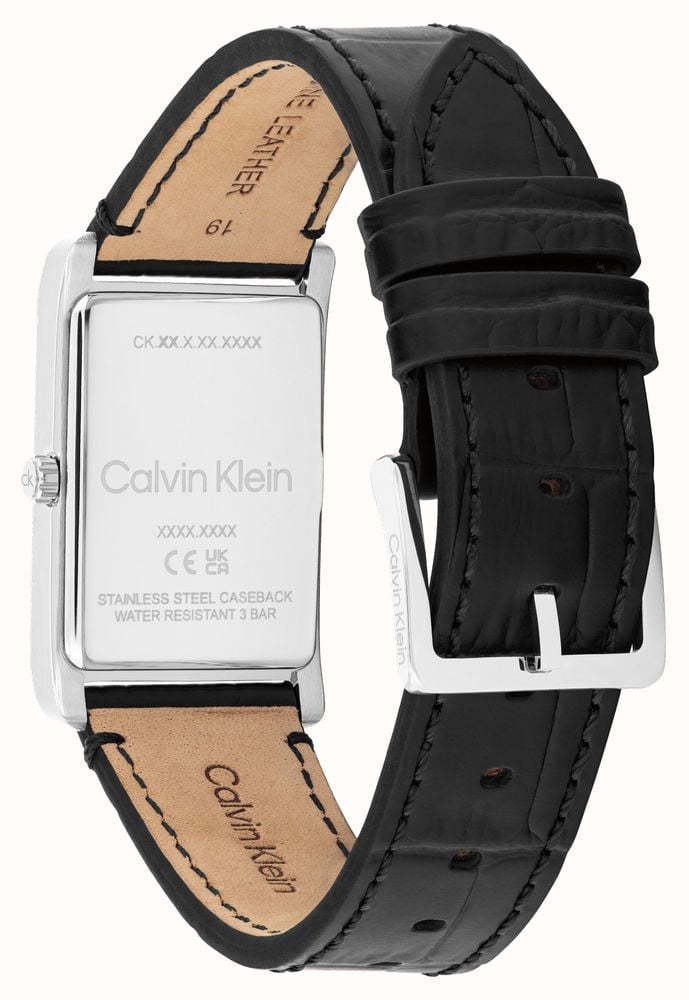 CALVIN KLEIN RECTANGULAR BLACK LEATHER WATCH