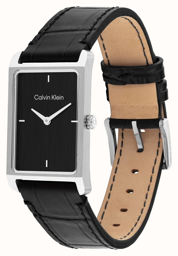 CALVIN KLEIN RECTANGULAR BLACK LEATHER WATCH