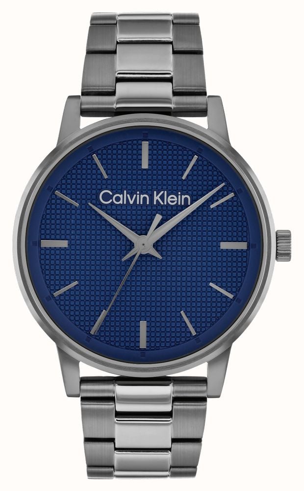 CALVIN KLEIN NAVY DIAL GENTS GUN METAL STAINLESS STEEL WATCH