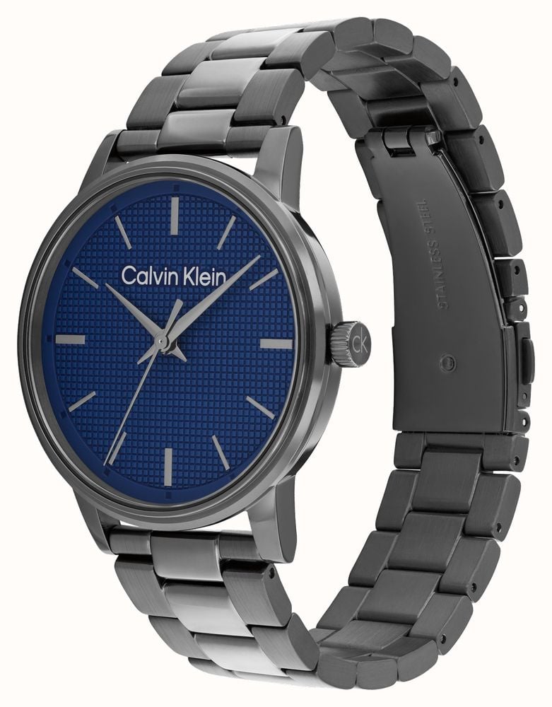 CALVIN KLEIN NAVY DIAL GENTS GUN METAL STAINLESS STEEL WATCH