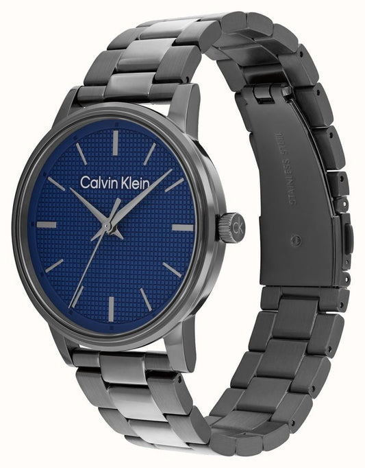 CALVIN KLEIN NAVY DIAL GENTS GUN METAL STAINLESS STEEL WATCH