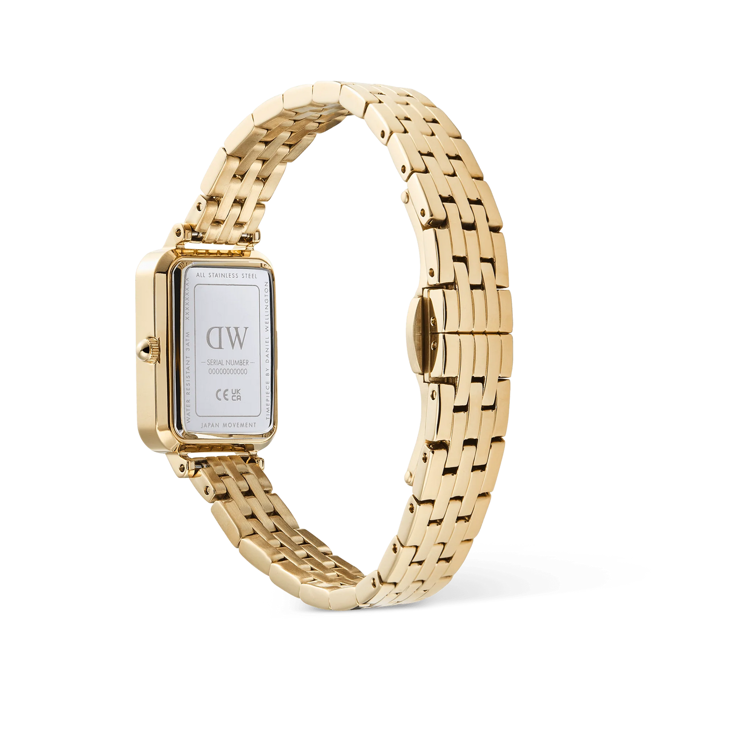 DANIEL WELLINGTON QUADRO ROMAN NUMERALS WHITE DIAL WITH DATE LADIES GOLD STAINLESS STEEL WATCH