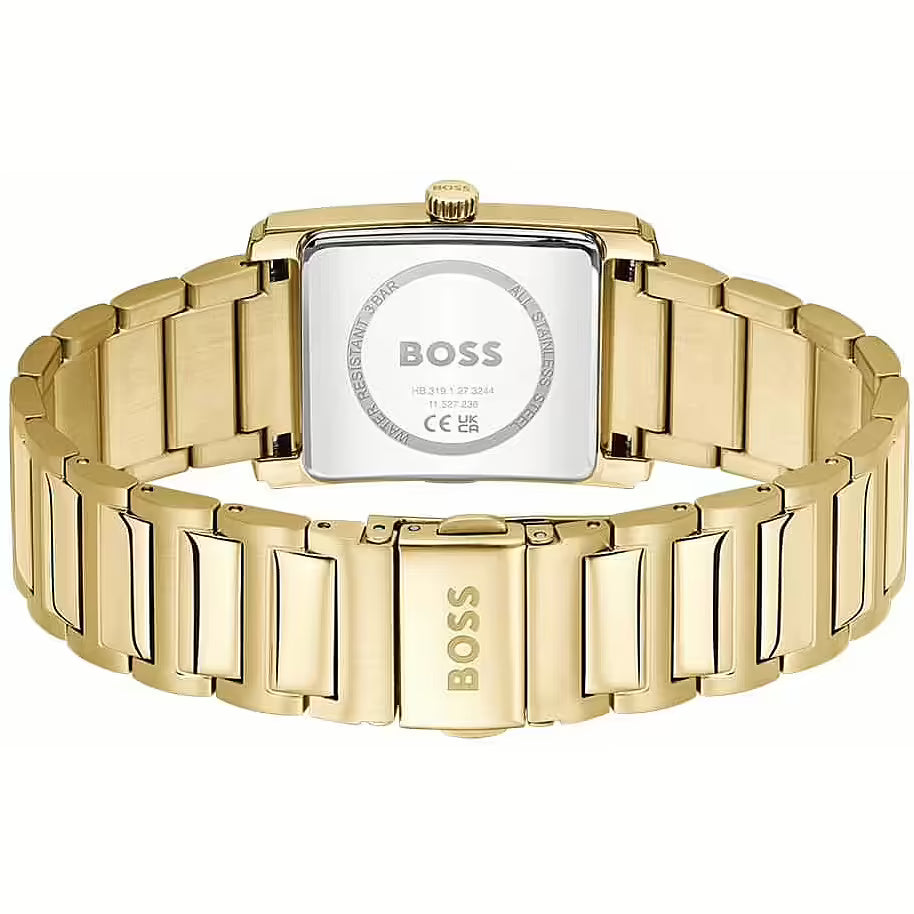 BOSS GOLD RECTANGULAR GENTS STAINLESS STEEL WATCH