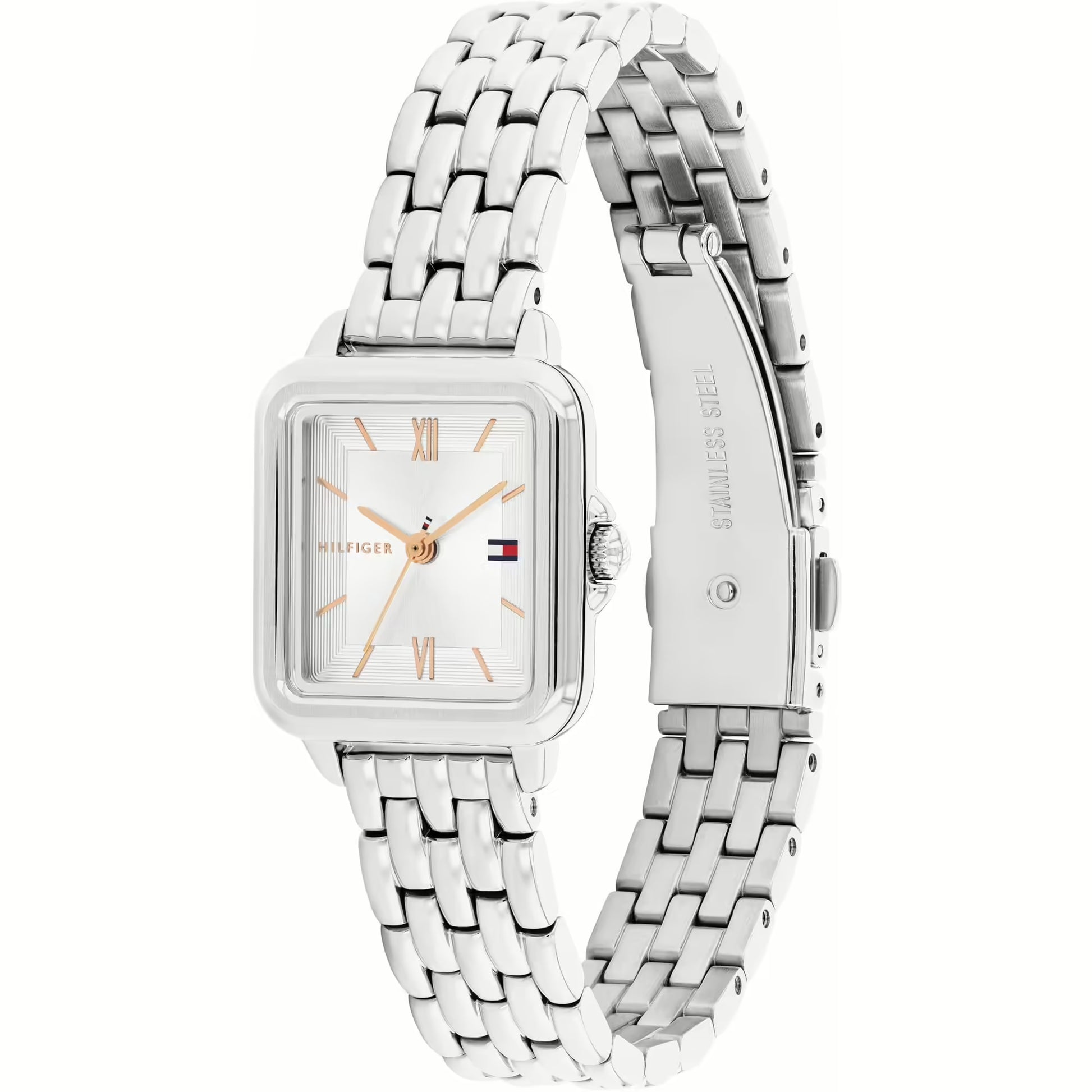 TOMMY HILFIGER WHITE SQUARE DIAL STAINLESS STEEL WATCH