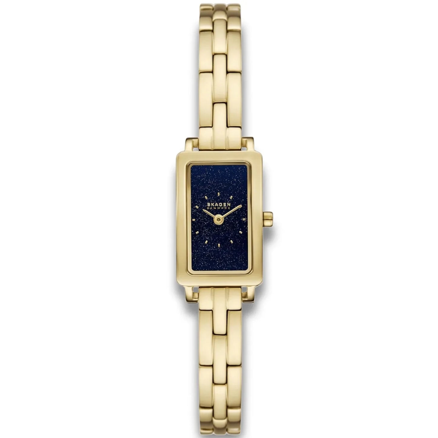 SKAGEN HAGEN MICRO BLACK GLITTER DIAL LADIES GOLD STAINLESS STEEL WATCH