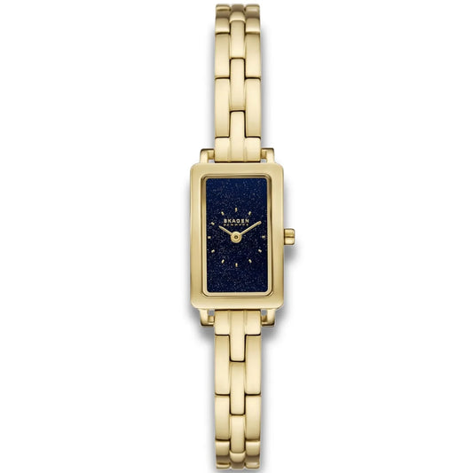 SKAGEN HAGEN MICRO BLACK GLITTER DIAL LADIES GOLD STAINLESS STEEL WATCH