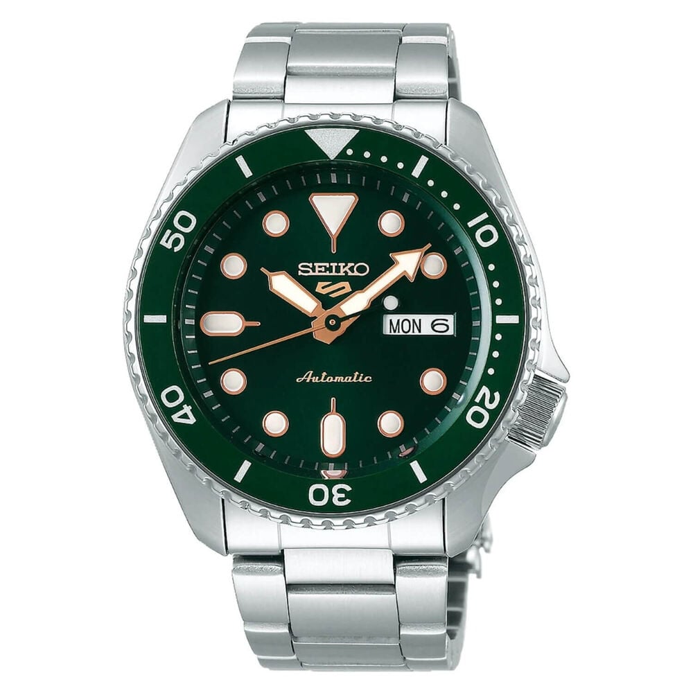 SEIKO 5 AUTOMATIC GREEN DIAL GENTS STAINLESS STEEL WATCH