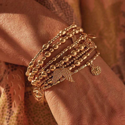 GOLD MINI SMALL BALL DOUBLE ANGEL WING CHLOBO BRACELET