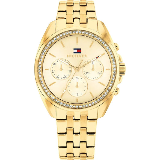 TOMMY HILFIGER CHRONO PAVE LADIES GOLD STAINLESS STEEL WATCH