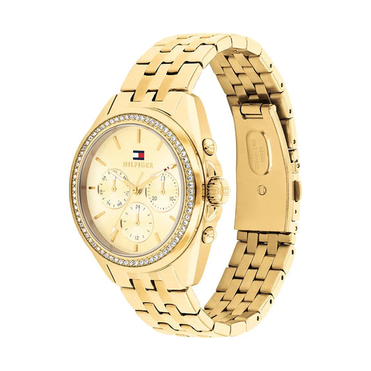 TOMMY HILFIGER CHRONO PAVE LADIES GOLD STAINLESS STEEL WATCH