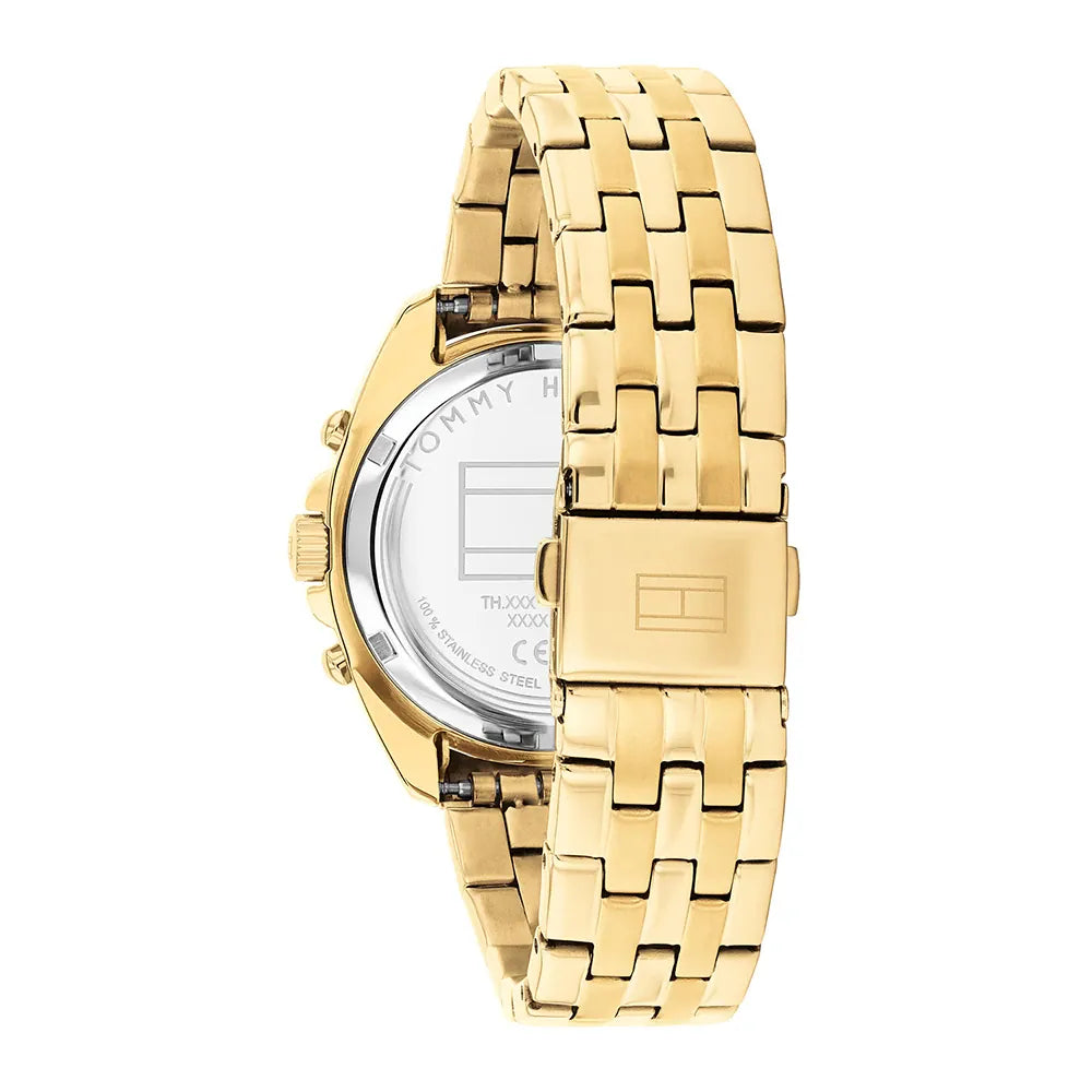 TOMMY HILFIGER CHRONO PAVE LADIES GOLD STAINLESS STEEL WATCH