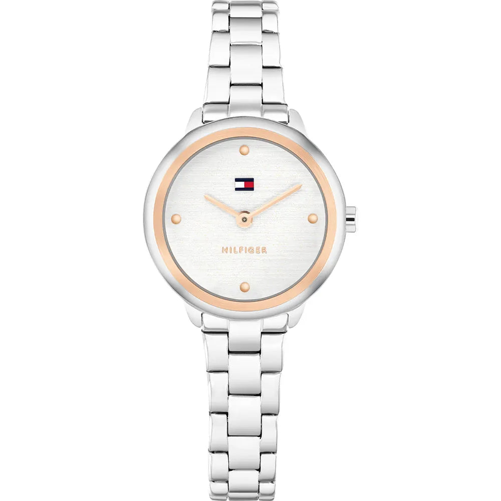 TOMMY HILFIGER ROSEGOLD BEZEL LADIES STAINLESS STEEL WATCH