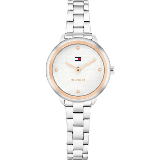 TOMMY HILFIGER ROSEGOLD BEZEL LADIES STAINLESS STEEL WATCH