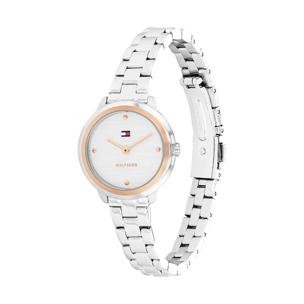 TOMMY HILFIGER ROSEGOLD BEZEL LADIES STAINLESS STEEL WATCH