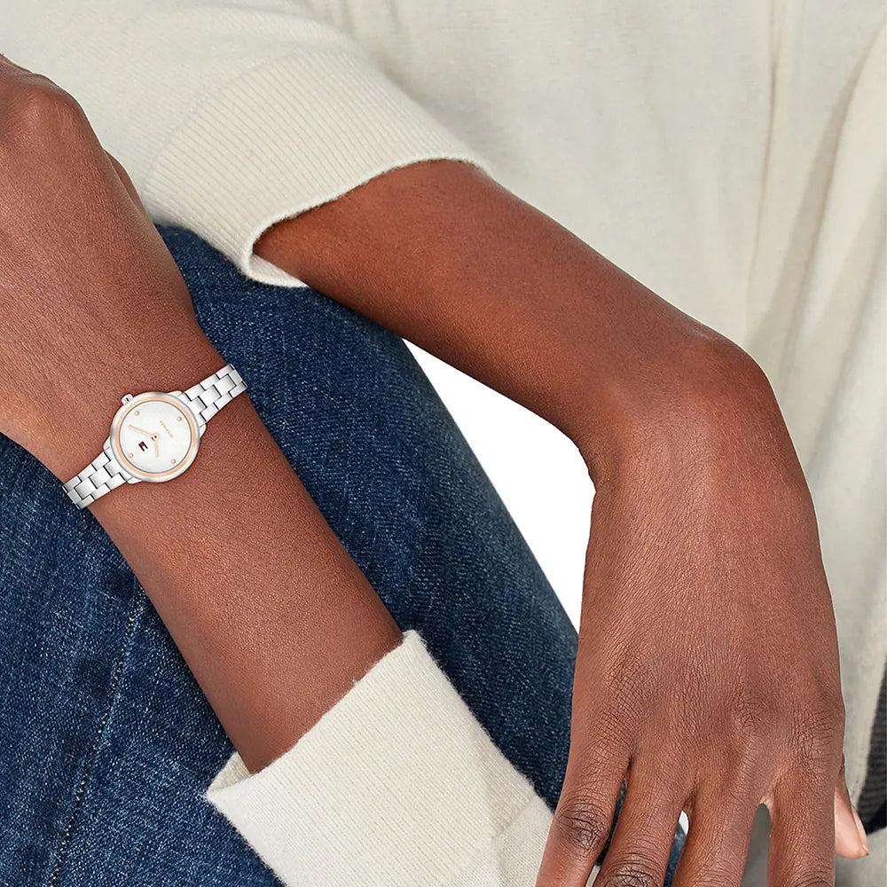 TOMMY HILFIGER ROSEGOLD BEZEL LADIES STAINLESS STEEL WATCH