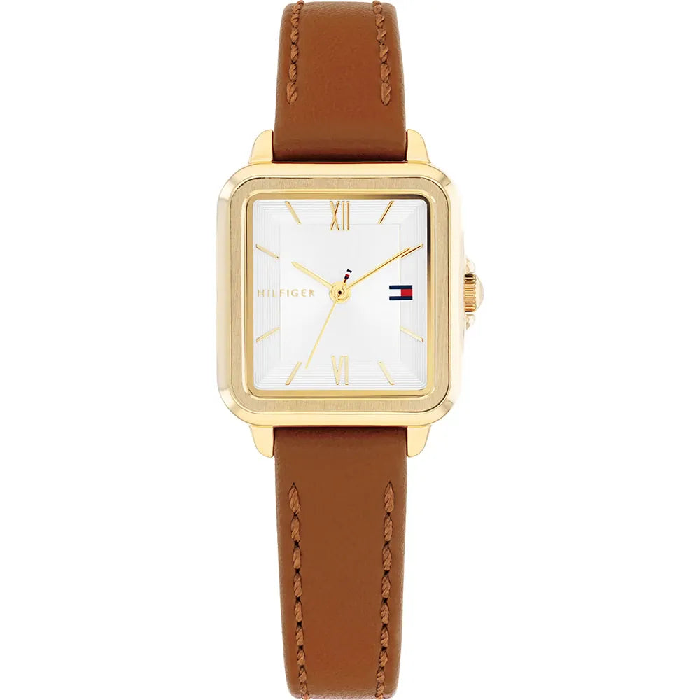 TOMMY HILFIGER GOLD DIAL LADIES BROWN LEATHER WATCH