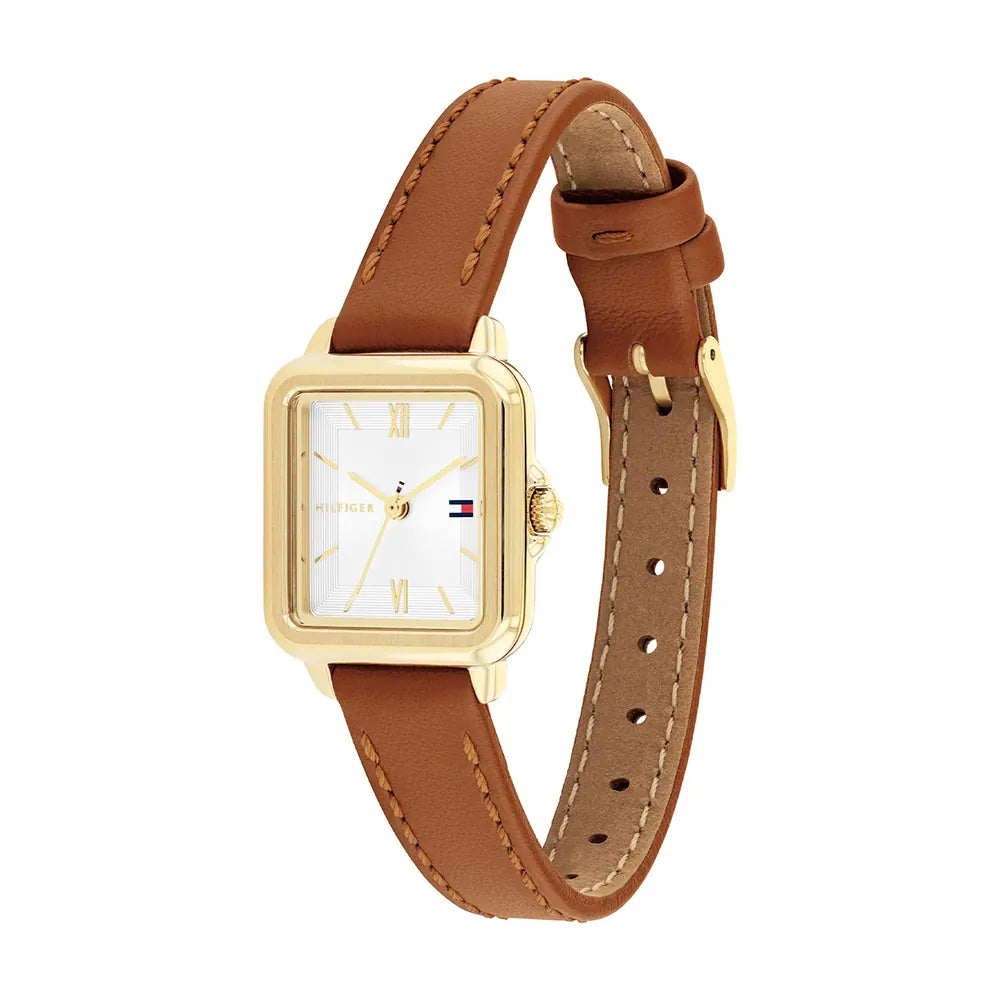 TOMMY HILFIGER GOLD DIAL LADIES BROWN LEATHER WATCH