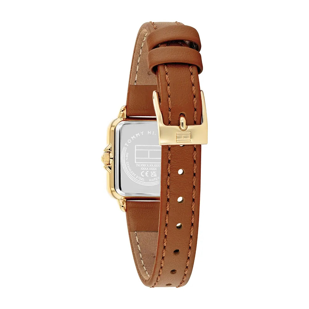 TOMMY HILFIGER GOLD DIAL LADIES BROWN LEATHER WATCH