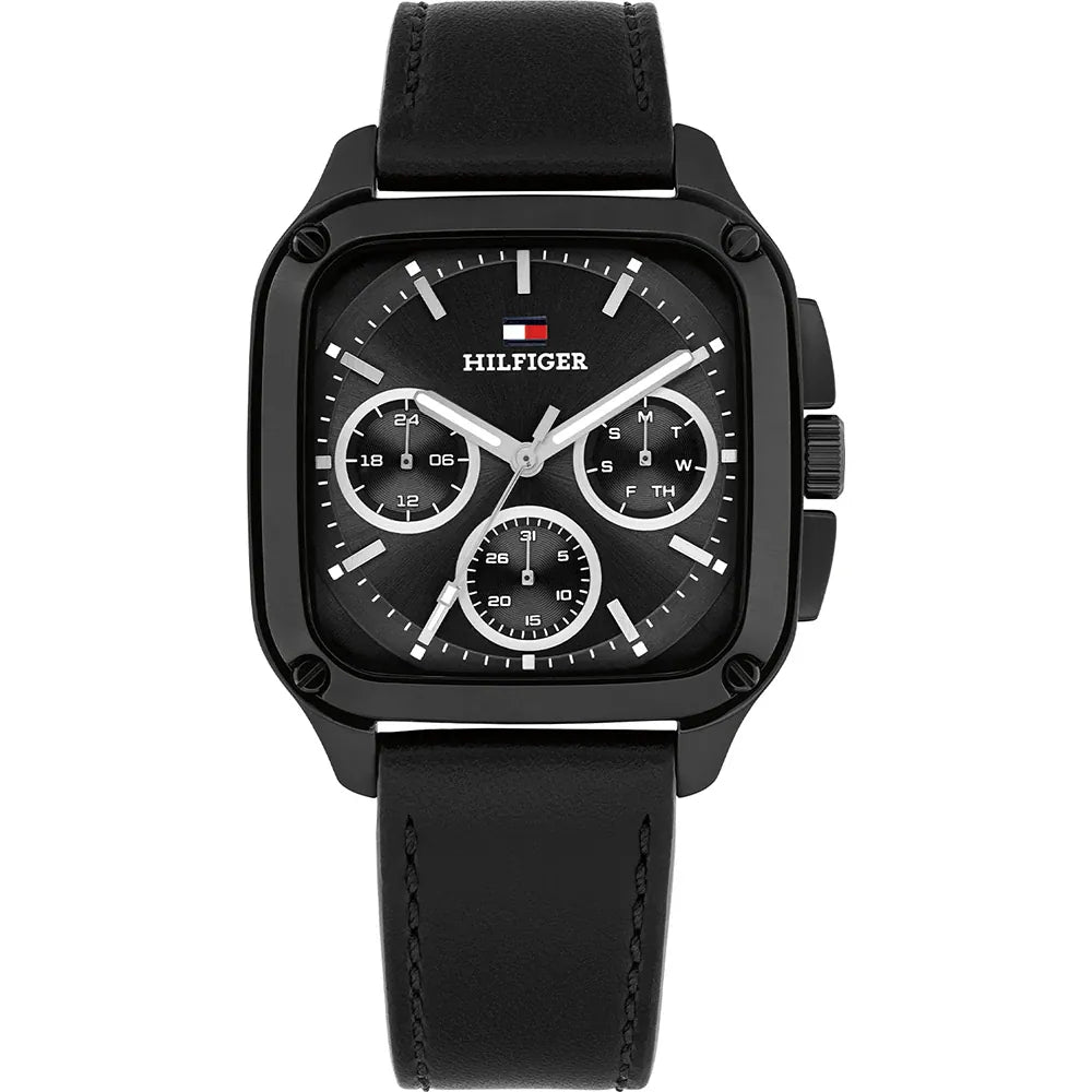 TOMMY HILFIGER BLACK CHRONO GENTS BLACK LEATHER WATCH