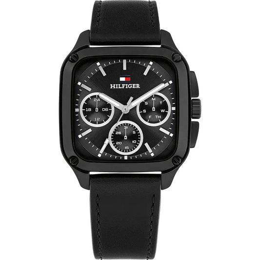 TOMMY HILFIGER BLACK CHRONO GENTS BLACK LEATHER WATCH