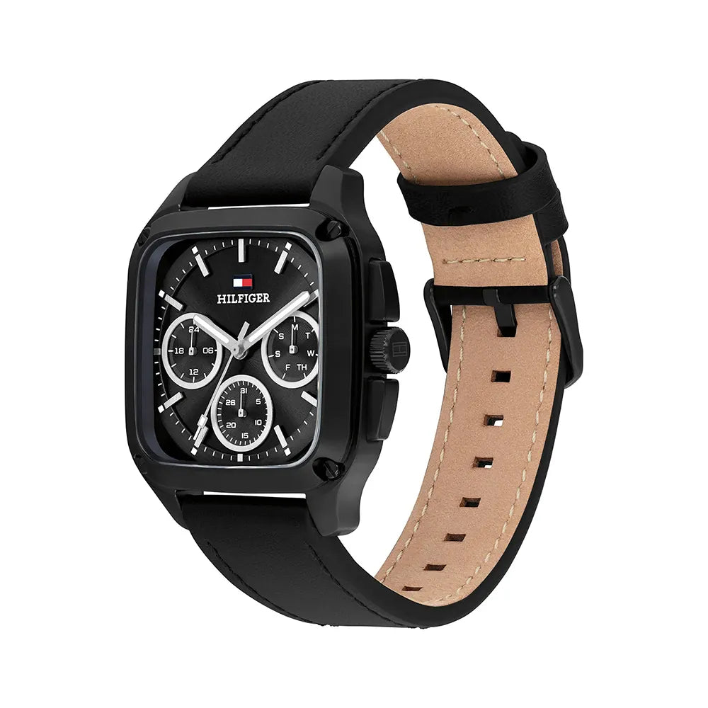TOMMY HILFIGER BLACK CHRONO GENTS BLACK LEATHER WATCH