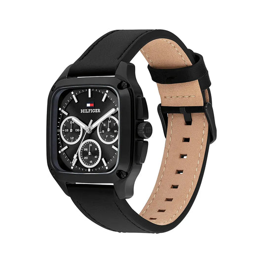 TOMMY HILFIGER BLACK CHRONO GENTS BLACK LEATHER WATCH