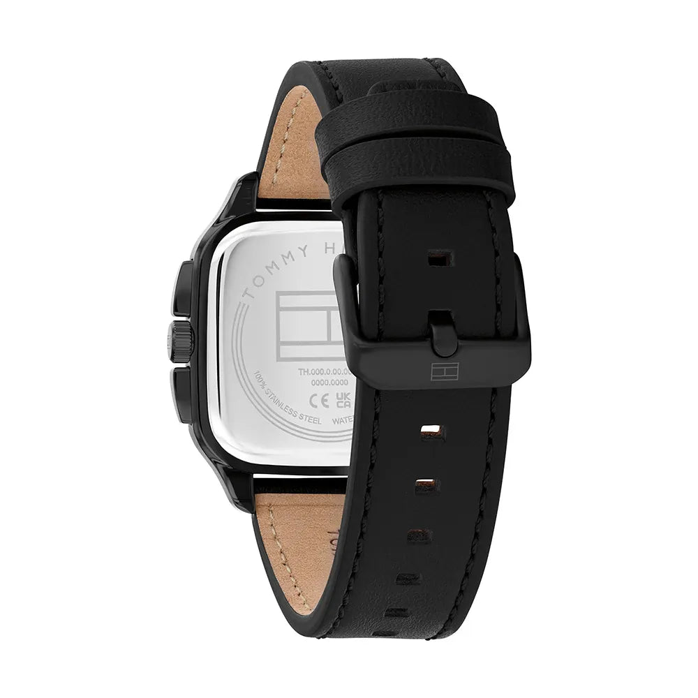 TOMMY HILFIGER BLACK CHRONO GENTS BLACK LEATHER WATCH
