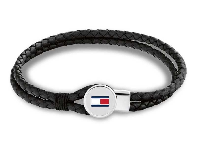 TOMMY HILFIGER BLACK DOUBLE ROW LEATHER BRACELET