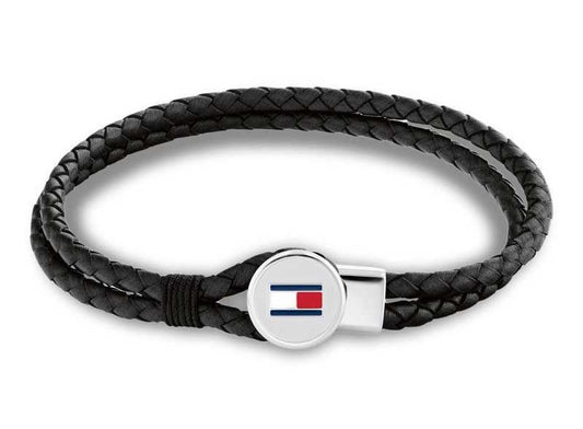 TOMMY HILFIGER BLACK DOUBLE ROW LEATHER BRACELET