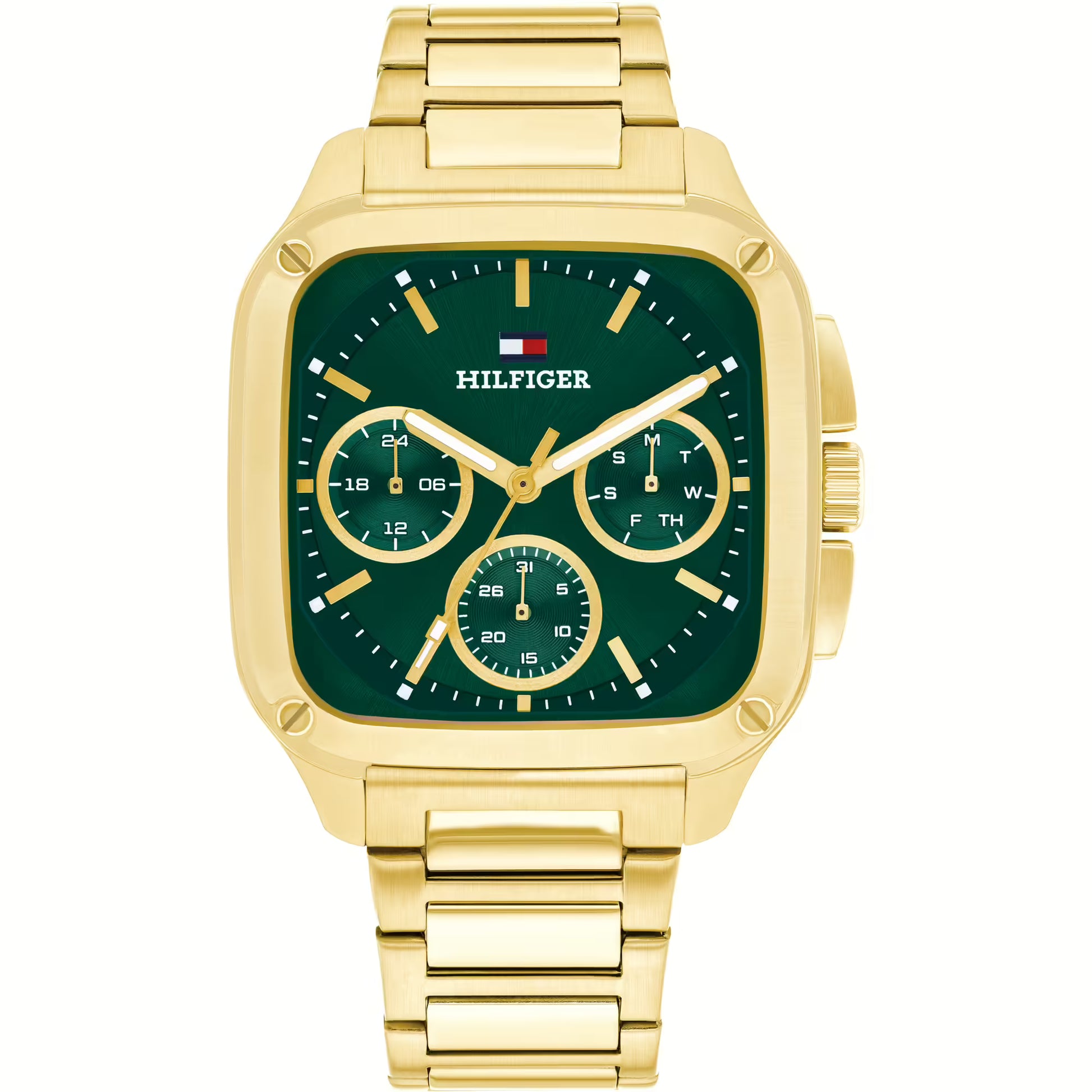 TOMMY HILFIGER GREEN CHRONO GENTSGOLD STAINLESS STEEL WATCH