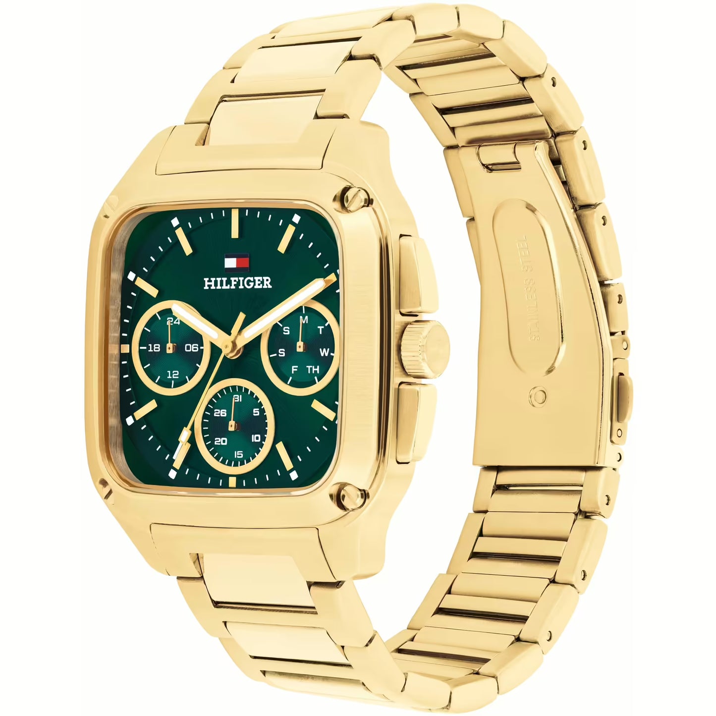 TOMMY HILFIGER GREEN CHRONO GENTSGOLD STAINLESS STEEL WATCH
