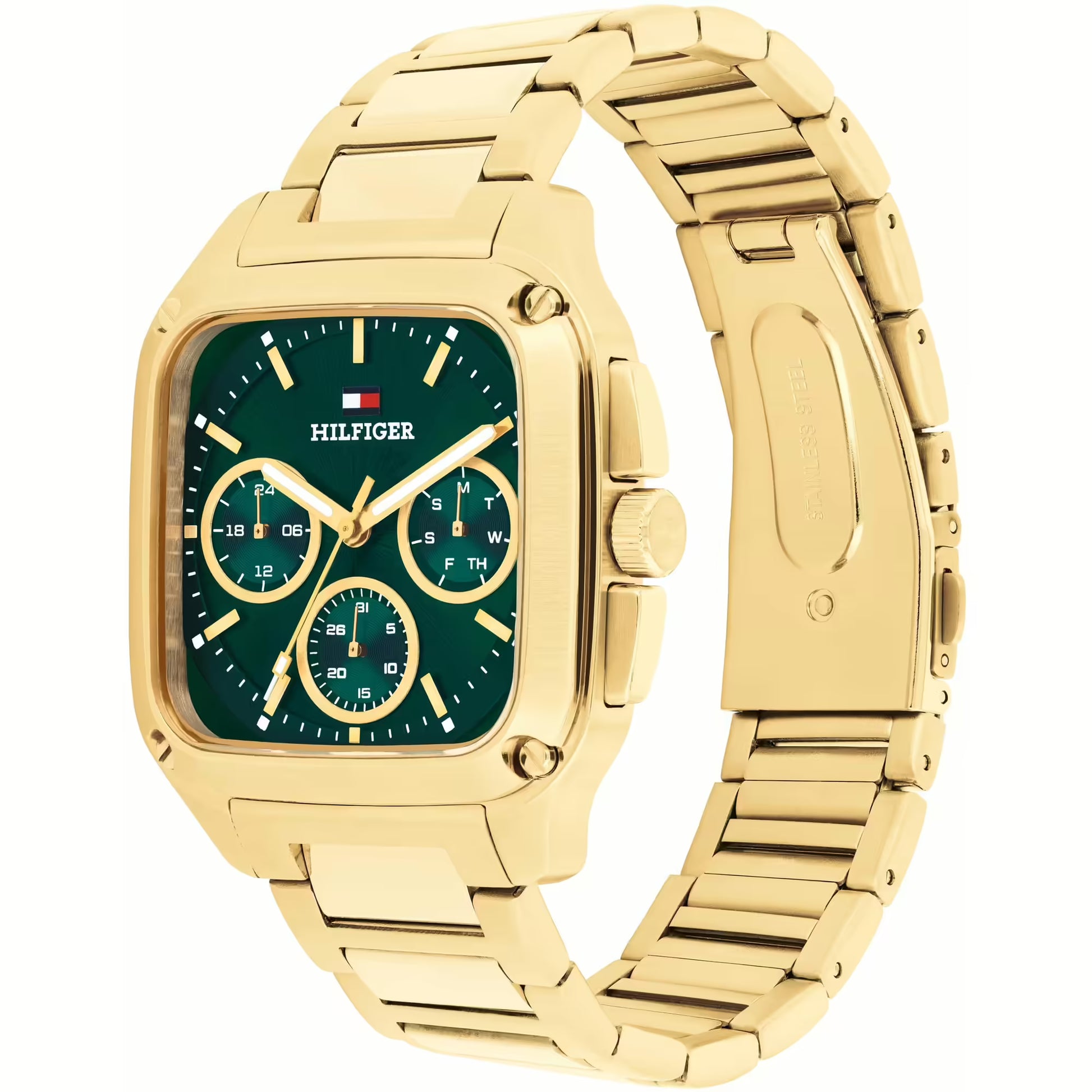 TOMMY HILFIGER GREEN CHRONO GENTSGOLD STAINLESS STEEL WATCH
