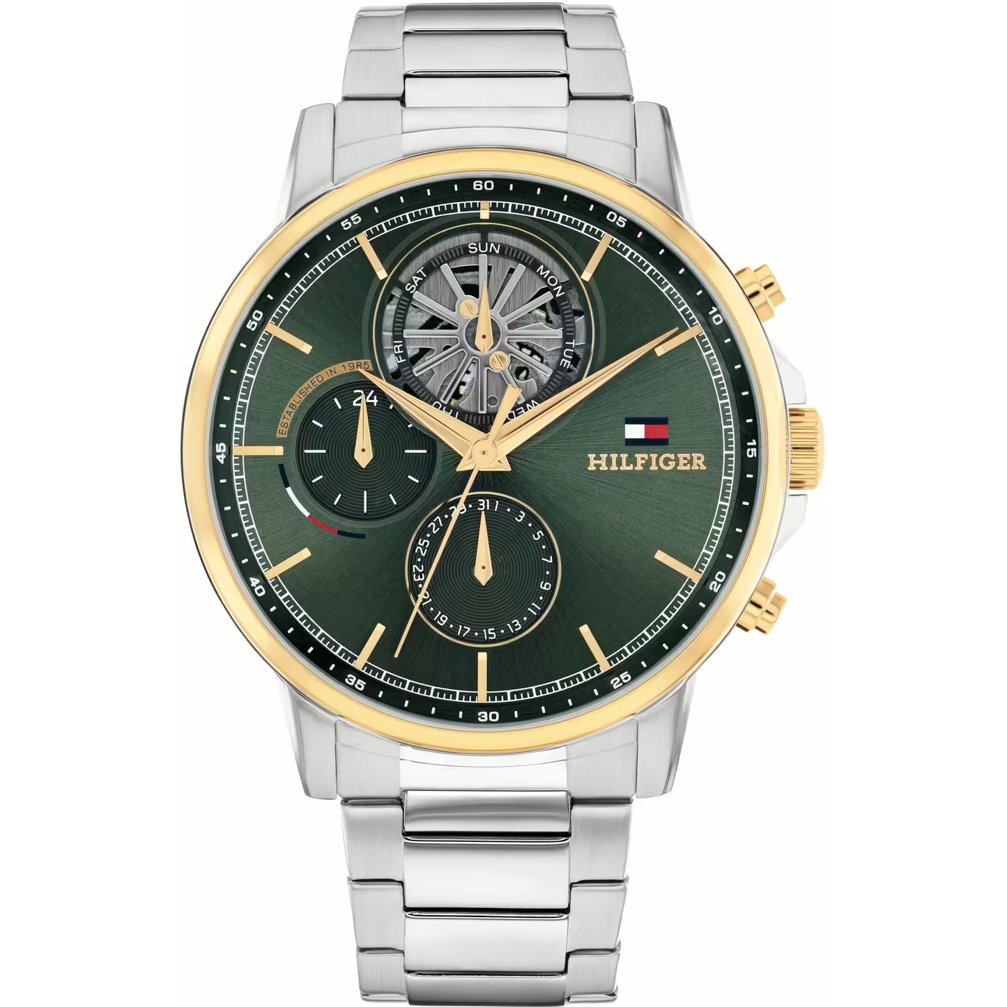 TOMMY HILFIGER GREEN CHRONO GENTS STAINLESS STEEL WATCH