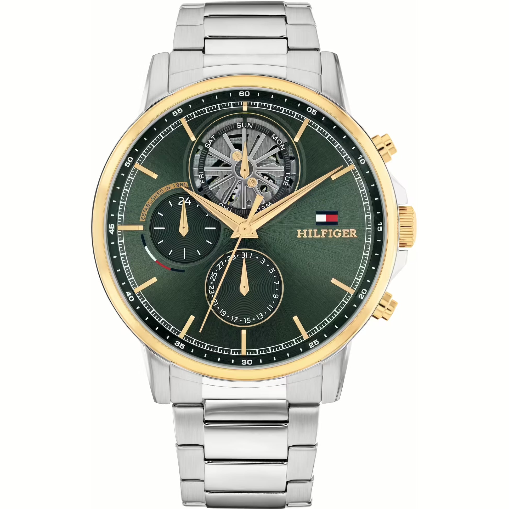 TOMMY HILFIGER GREEN CHRONO GENTS STAINLESS STEEL WATCH