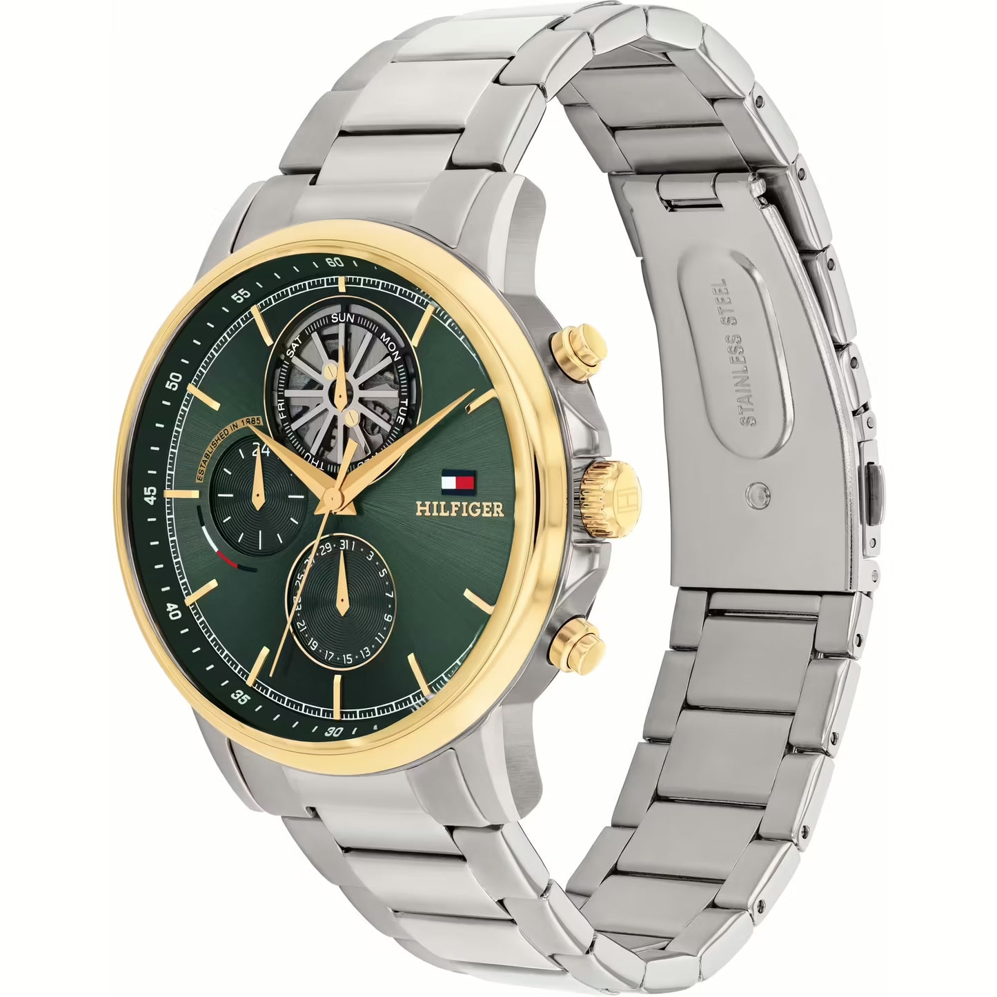 TOMMY HILFIGER GREEN CHRONO GENTS STAINLESS STEEL WATCH