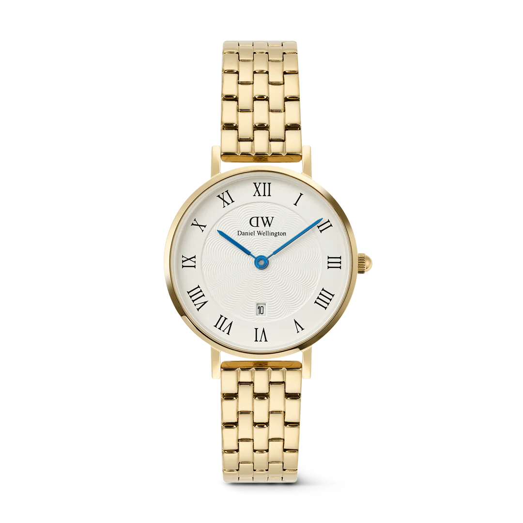 Petite Roman Numerals Date 5-link Gold ladies Watch