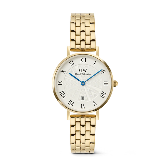Petite Roman Numerals Date 5-link Gold ladies Watch